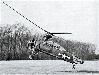 A YO-60 makes a "jump start" with the rotor blades enabling a very short takeoff run
