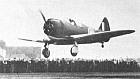 The first prototype, A46-1, taking off on its maiden flight at Fisherman's Bend on 29th May 1942. Note original type of cowling and absence of spinner or armament.