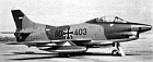 A G.91R-3 of the Luftwaffe's Waffenschule 50; note protruding barrel of 30mm cannon, and underwing stores
