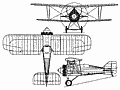 Three-view drawing of the Gloster Grebe II